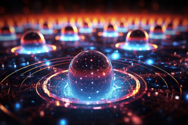futurystyczne obliczenia kwantowe tło z świecącymi kulami