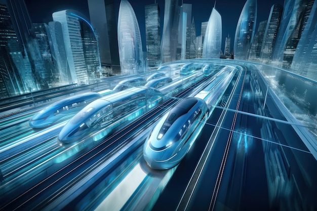 Futurystyczne pociągi wysokiej prędkości w sercu nowoczesnej metropolii
