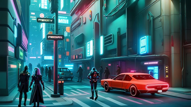 Futurystyczne scifi nowoczesne miasto w nocy generatywnej sztuki przez AI