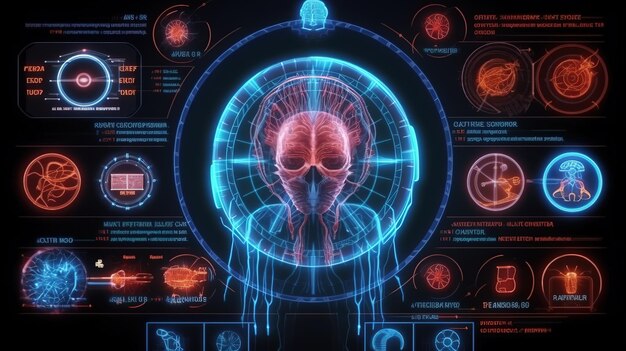 Zdjęcie futurystyczne skanowanie mrt w stylu hudhudgui do projektowania tła gry tło technologiczne dane cyfrowe generacyjna sztuczna inteligencja