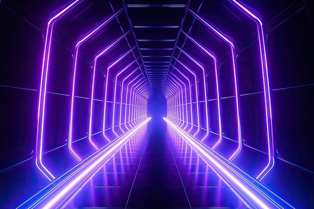 Futurystyczne światła neonowe korytarza tunelu idealne na cyfrową tapetę