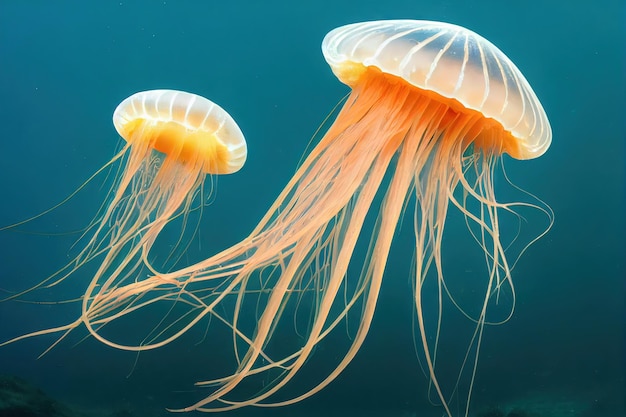 Futurystyczne światło meduzy przechodzi przez tło wody