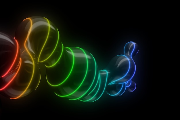 Futurystyczne tło rozprzestrzeniania się kulistych kropel cieczy rozcięto neon świecące lines.3D ilustracja.