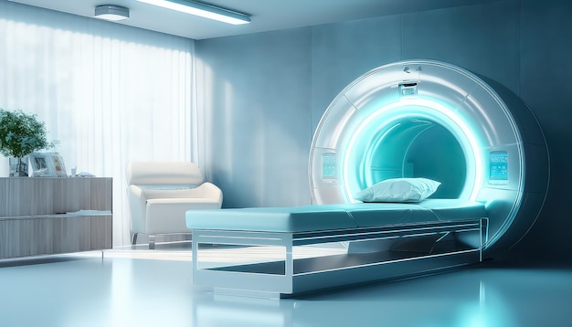 futurystyczne wnętrze pokoju medycznego z MRI na ścianie