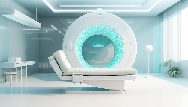 futurystyczne wnętrze pokoju medycznego z rezonansem magnetycznym na ścianie