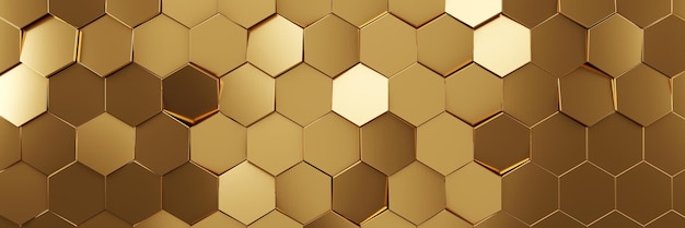 Futurystyczne złote sześciokątne tekstury tła renderowania 3d