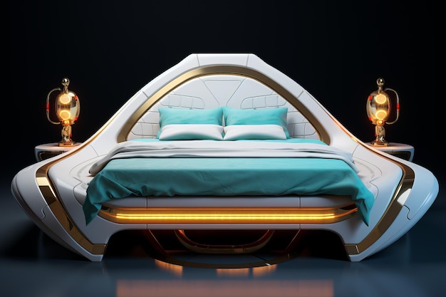 Futurystycznie wyglądająca innowacja w łóżku Podróżuj kreatywnie Generuj Ai