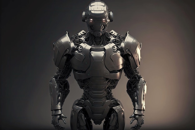 Futurystyczny android-robot-złodziej w ciemnoszarym kolorze generatywnym ai