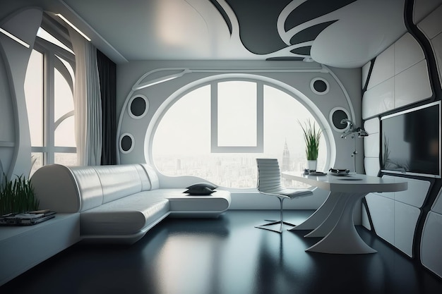 Futurystyczny apartament o minimalistycznym designie, eleganckich liniach i futurystycznych detalach