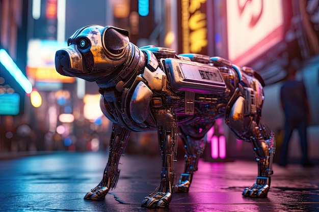 Futurystyczny cyberpunkowy pies robot generatywny ai