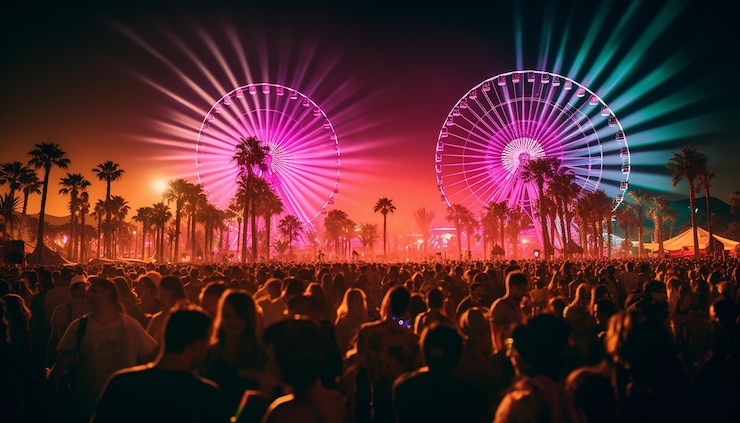 Zdjęcie futurystyczny festiwal coachella w 2100 kreatywnej koncepcji cyberpunku