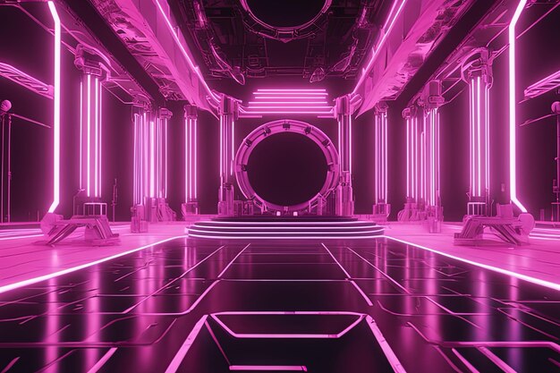 futurystyczny futurystyczny neon science fiction świecący fioletowo-różowy tunel z neonowymi liniami i światłami przyszłości