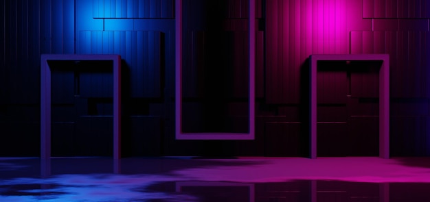 Zdjęcie futurystyczny gaming e-sport tło abstrakcyjna tapeta styl cyberpunkowy scifi scena gry scena koncertowa w cokole wystawowym pokój led neon blask światło renderowanie ilustracji 3d