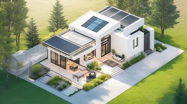 Futurystyczny inteligentny dom, w którym technologia łączy się z luksusową efektywnością energetyczną i płynną integracją z naturą