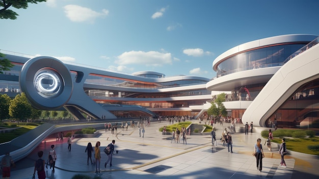 futurystyczny kampus szkolny o eleganckiej architekturze