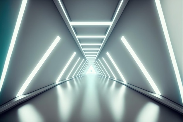 Futurystyczny korytarz korytarza wewnątrz statku kosmicznego w filmie scifi