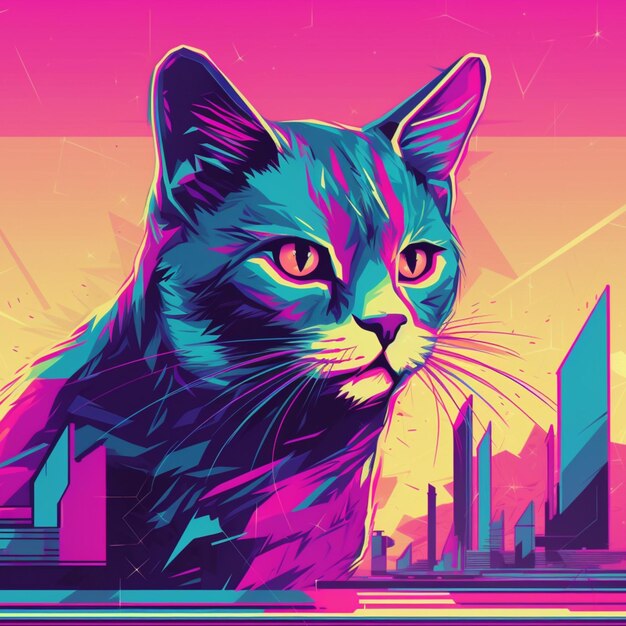 futurystyczny kot w stylu vaporwave
