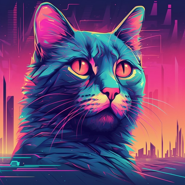 futurystyczny kot w stylu vaporwave