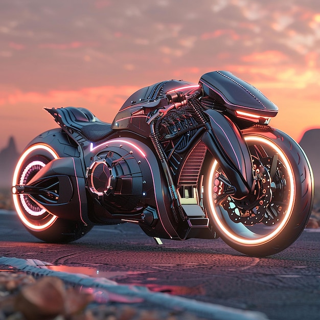 Zdjęcie futurystyczny motocykl oświetlony elegancko