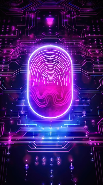 Futurystyczny neonowy odcisk palca ilustracja koncepcja technologii bezpieczeństwa cybernetycznego chroniąca dane