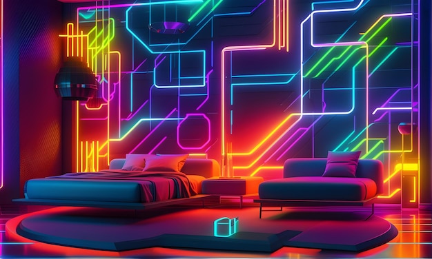 Futurystyczny Neonowy Pokój Concept