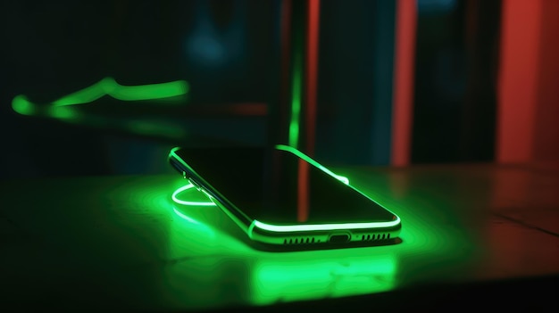 Futurystyczny neonowy telefon na ciemnym tle