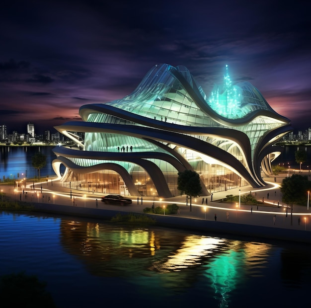 Futurystyczny nowoczesny budynek blisko jeziora