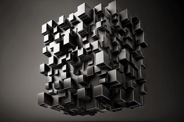Futurystyczny panel z rozszerzonymi kostkami jako d renderuje abstrakcyjne geometryczne tło czarne generatywne ai