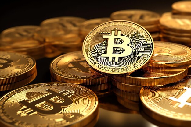 Futurystyczny pieniądz złoty bitcoin cyfrowa kryptowaluta Technologia biznesowa koncepcja handlu internetowego