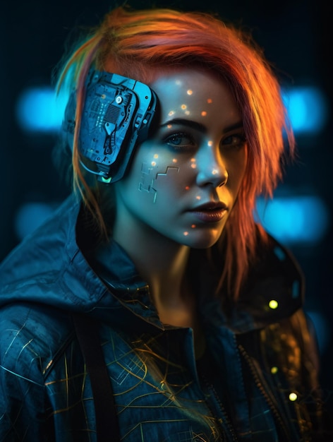 Futurystyczny portret kobiecej mody Cyberpunk generatywny Ai