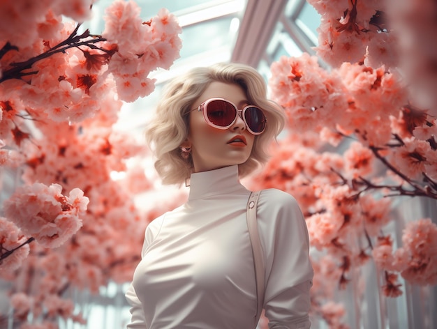 Zdjęcie futurystyczny portret kobiety mody w modnych okularach haute couture fotografia reklama okularów