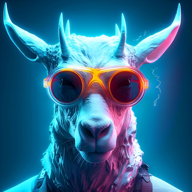 Futurystyczny portret kozy w okularach przeciwsłonecznych renderowania 3d