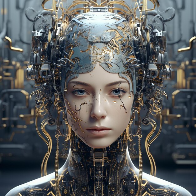 Zdjęcie futurystyczny postęp technologiczny humanoid