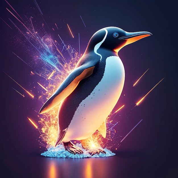 Futurystyczny projekt 3D pingwina. Idealny do wygenerowanego przez AI projektu koszulki lub tapety