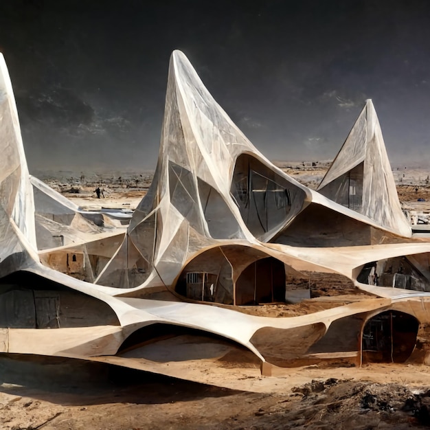 Futurystyczny pustynny budynek sztuki abstrakcyjnej