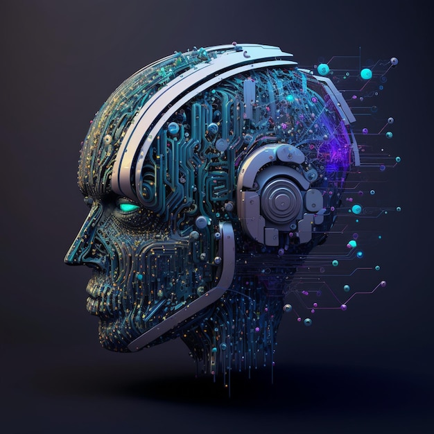 Futurystyczny robot-mężczyzna z AI Concept of brainpower lub master brain