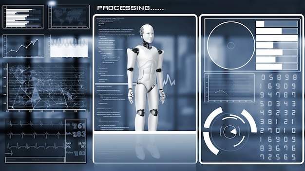 Futurystyczny Robot, Sztuczna Inteligencja Cgi, Analityka I Programowanie Big Data