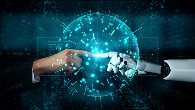 Futurystyczny Robot Sztuczna Inteligencja Oświecająca Koncepcja Technologii Ai