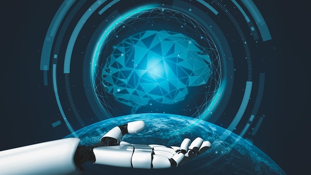 Futurystyczny robot sztuczna inteligencja rewolucyjna koncepcja technologii AI