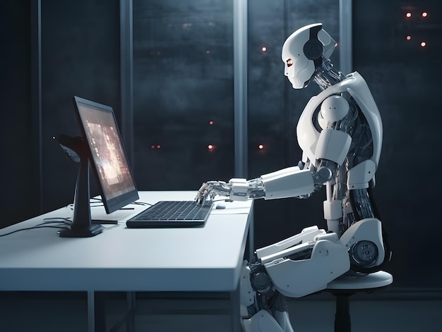 Futurystyczny robot wykorzystujący komputerową sztuczną inteligencję