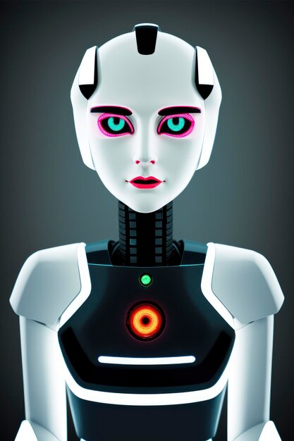Zdjęcie futurystyczny robot z neonowymi akcentami i świecącymi oczami