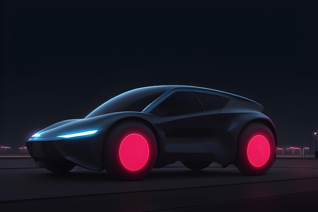 Futurystyczny samochód z czerwonymi światłami na kole AI Generative