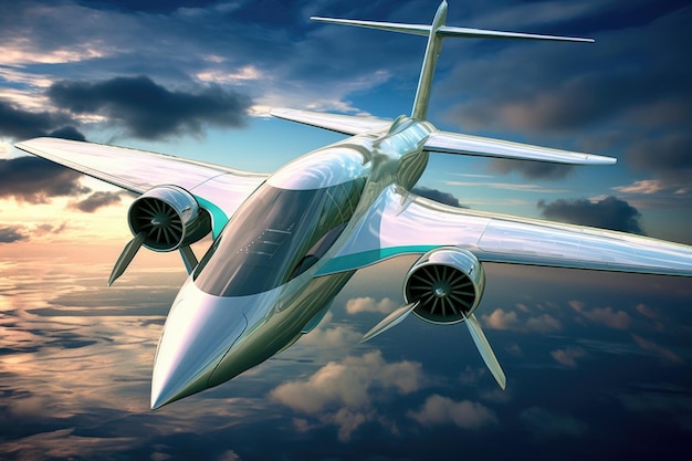 Zdjęcie futurystyczny samolot elektryczny ze składanymi skrzydłami stworzony za pomocą generatywnej sztucznej inteligencji