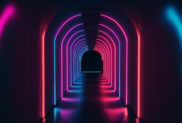Zdjęcie futurystyczny scifi oświetlony neonowym świecącym tunelem generative ai
