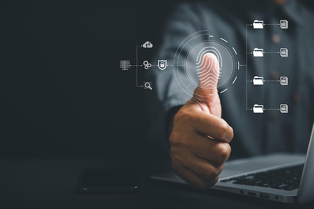 Futurystyczny skaner linii papilarnych zapewniający globalne bezpieczeństwo i prywatność Najnowocześniejsza technologia ochrony danych osobowych Spojrzenie w przyszłość identyfikacji biometrycznej