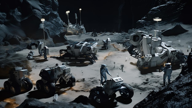 Zdjęcie futurystyczny sprzęt górniczy w asteroidzie do wydobywania cennych zasobów space explorati