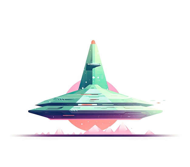 futurystyczny statek kosmiczny sci-fi obcy pojazd UFO na białym tle hiperealistyczna ilustracja kreskówkowa