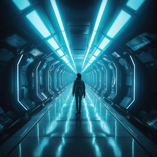 futurystyczny tunel 3dcyberpunk tunel nowoczesny korytarz tunel pusty tunel neonowe światło