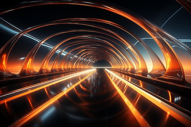 Futurystyczny tunel nocny z urzekającą sceną oświetlonej drogi