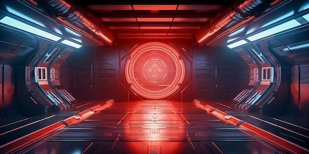 Futurystyczny tunel z cybernetyczną estetyką wygenerowaną przez sztuczną inteligencję